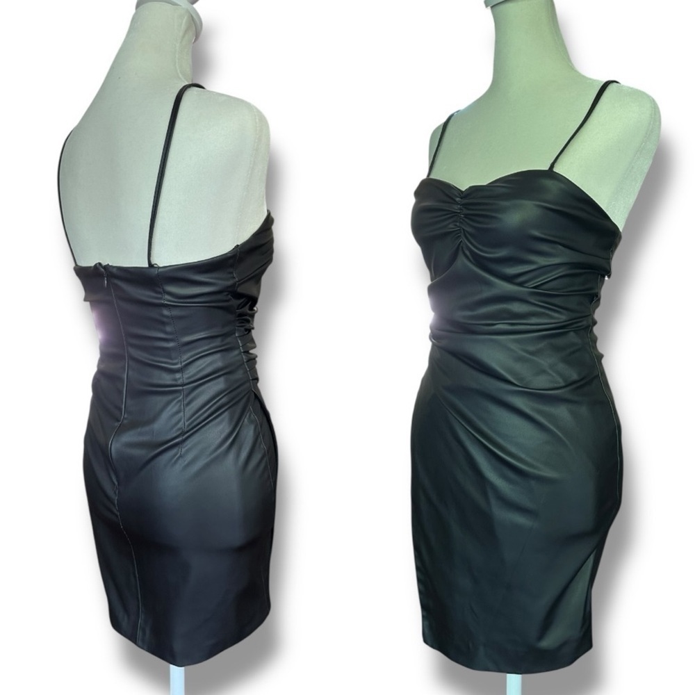 Zara Black Faux Leather Mini Dress | Size Extra Small - Picture 7 of 16
